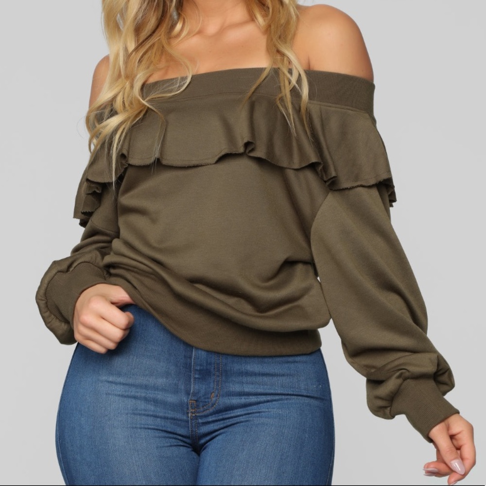 Fashion Nova Olive Green Off-The-Shoulder
